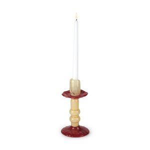 Lara Glass Candle Holder - Tan/ Red