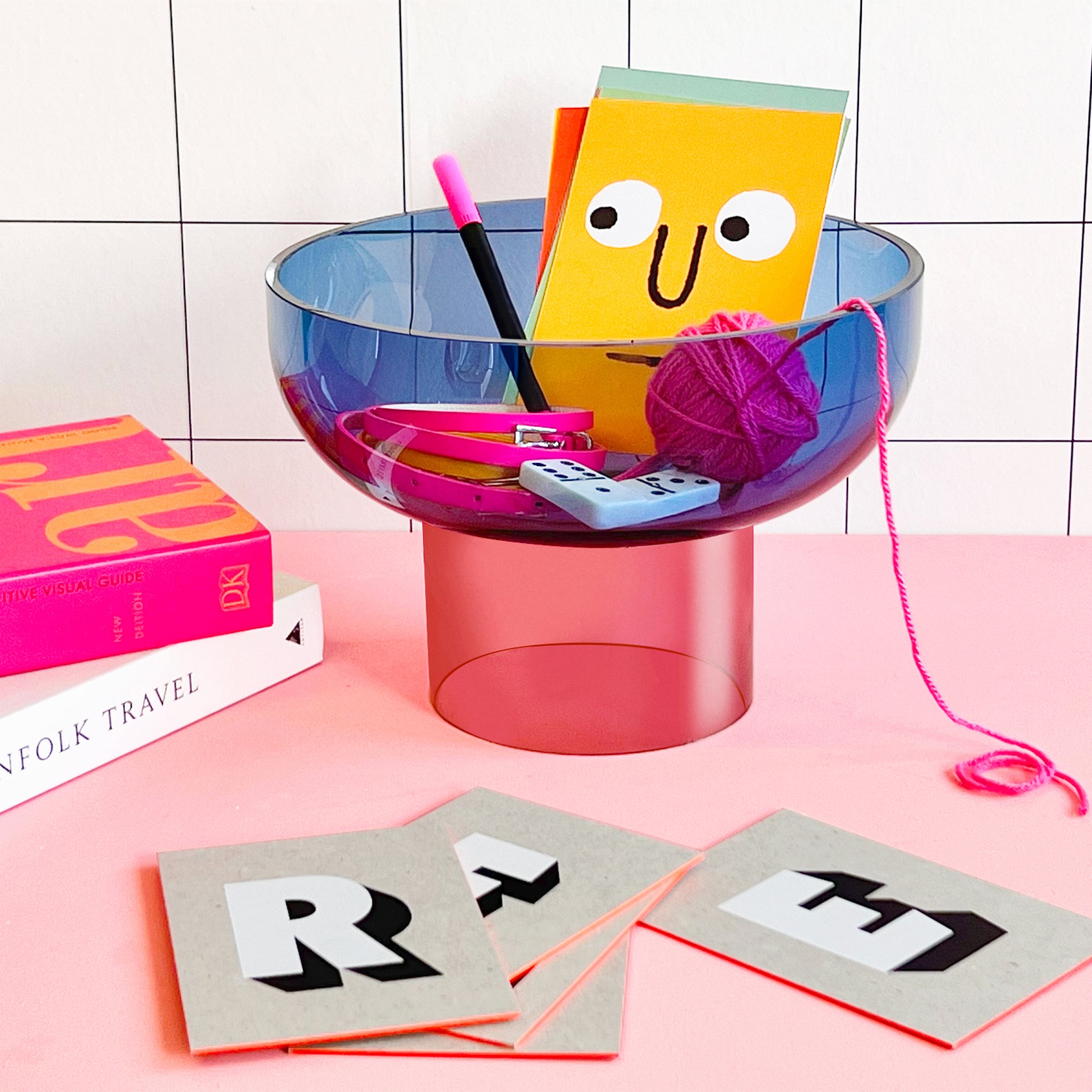 Dual Color Glass Fruit Bowl - Blue/ Pink - Image 4