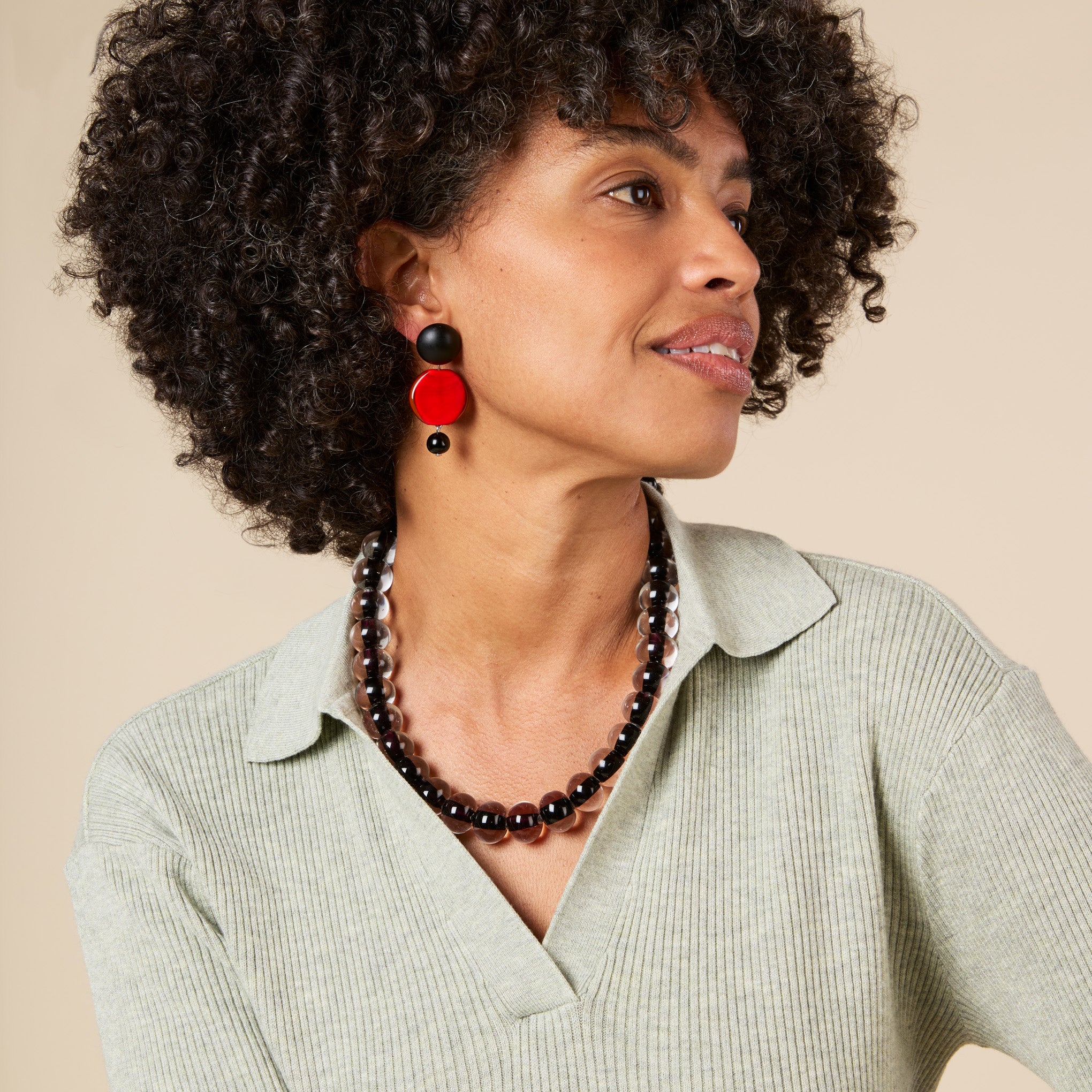 Glass Ball Strip Necklace - Black - Image 2