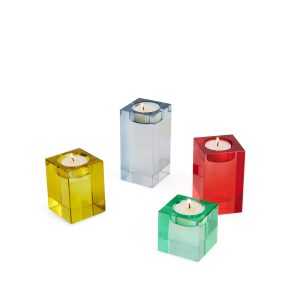 Color Block Glass Candle Holders - Set of 4