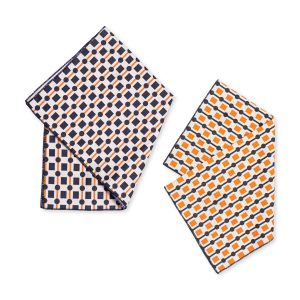 Geometric Cotton & Linen Napkins - Set of 2 - Black/ Orange