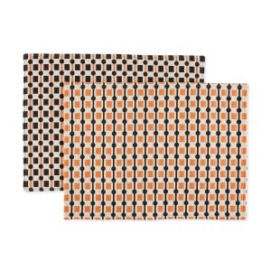Geometric Cotton & Linen Placemats - Set of 2 - Black/ Orange