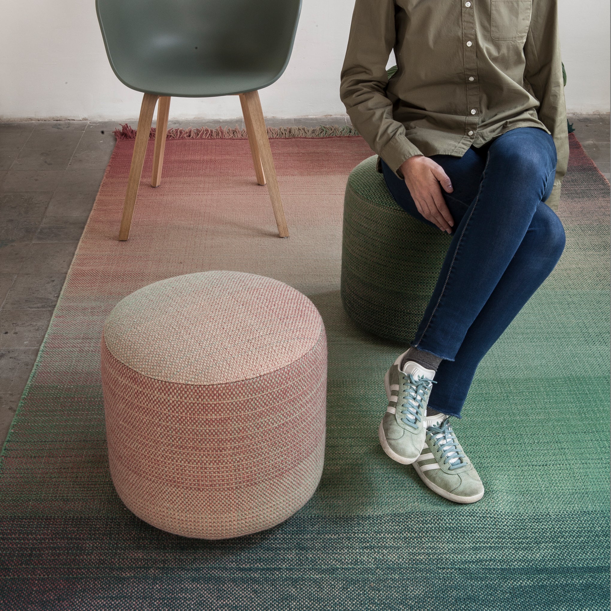 Nanimarquina Shade Pouf Stool - Green/ Multi - Image 3