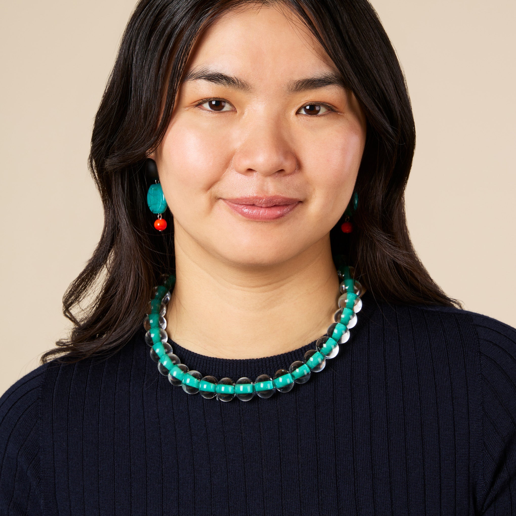 Glass Ball Strip Necklace - Turquoise - Image 2