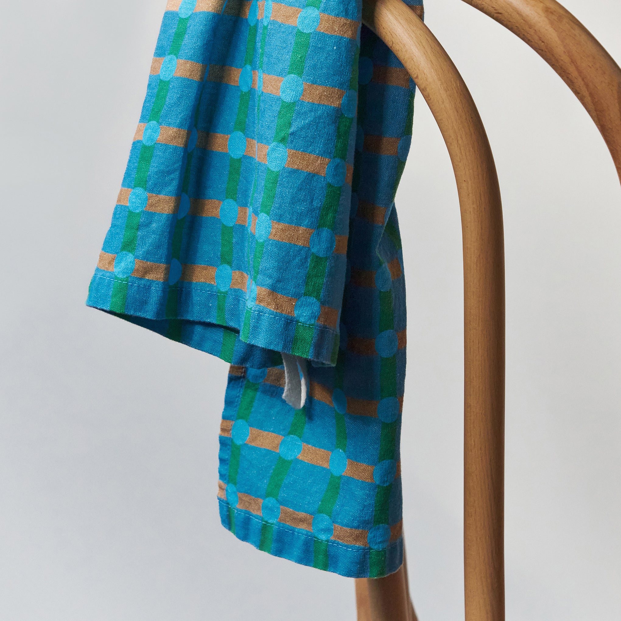 Dot Check Linen & Cotton Tea Towel - Blue/ Green - Image 4