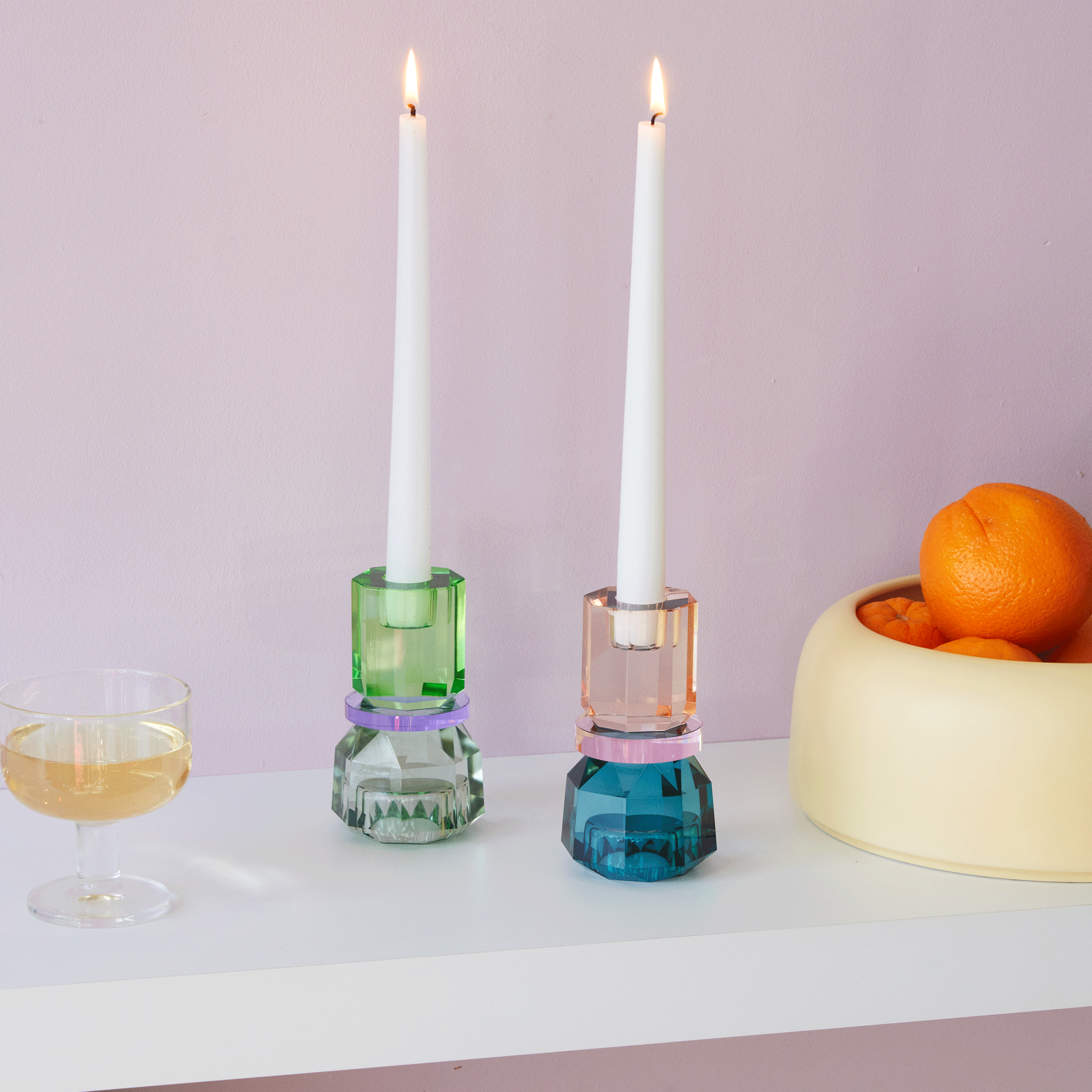 Faceted Crystal Candle Holder - Mint/ Violet/ Olive - Image 2