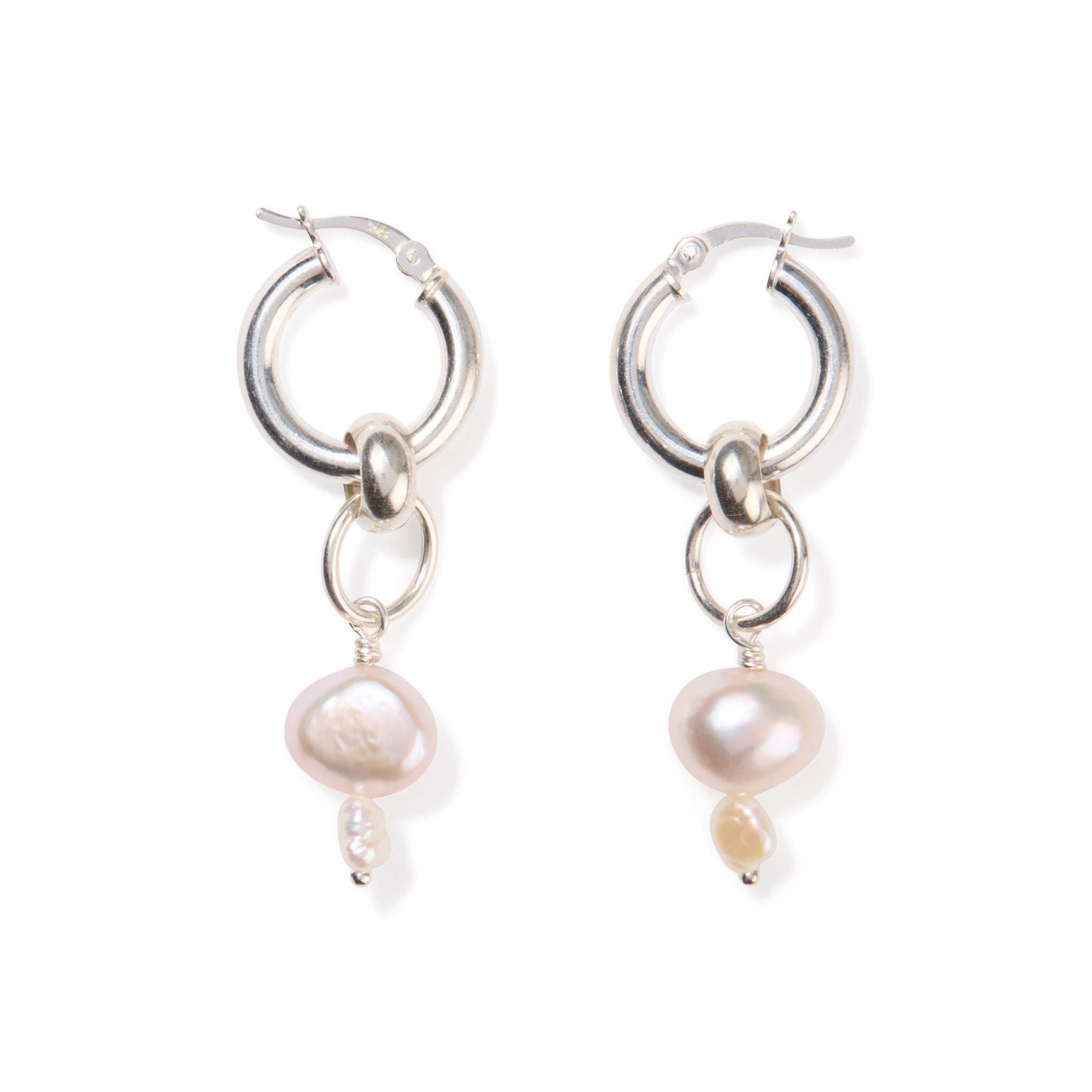 Yam Pearl Drop Hoop Earrings - Silver/ Pearl