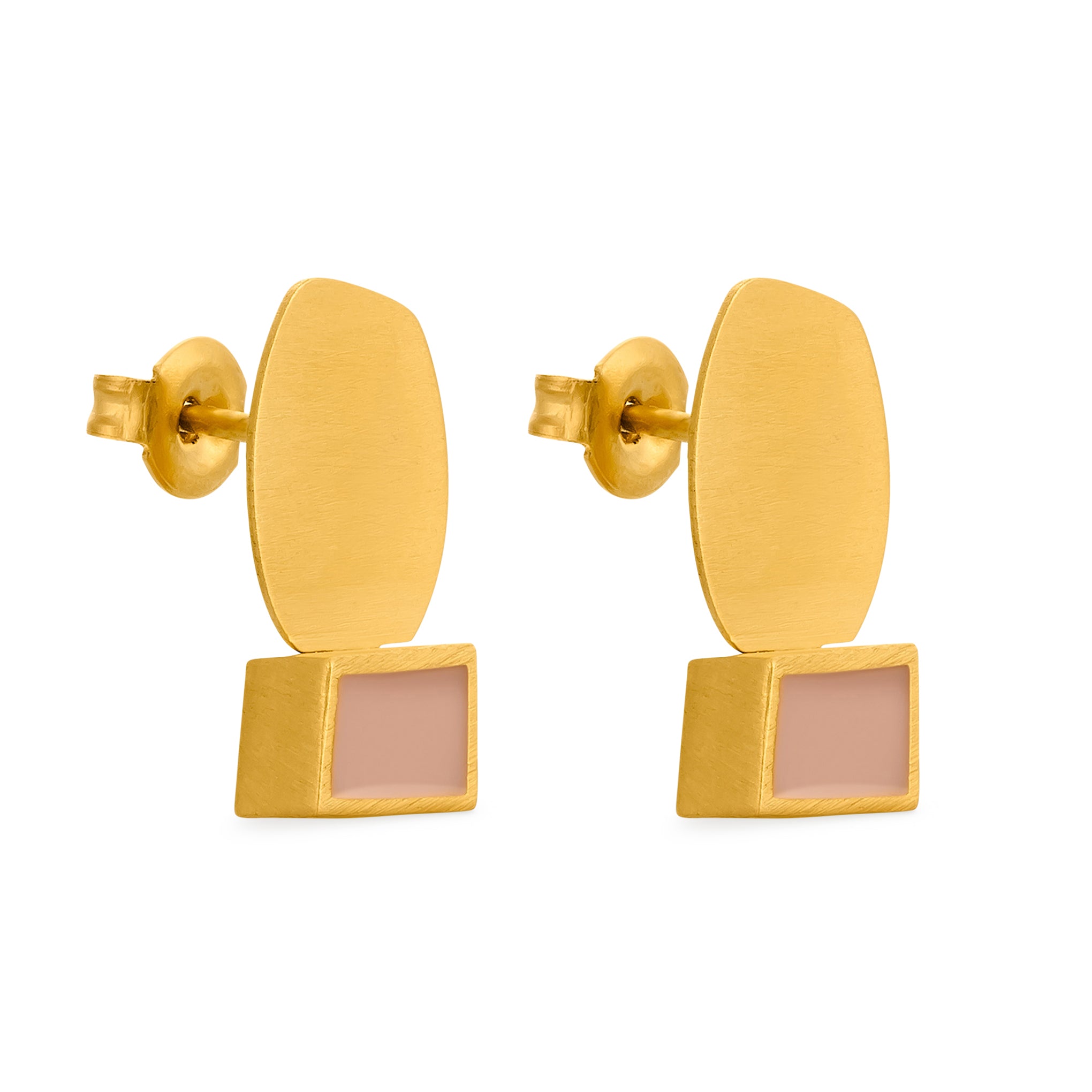 Geometric Collage Gold-Plated Two Shapes Post Earrings - Image 3