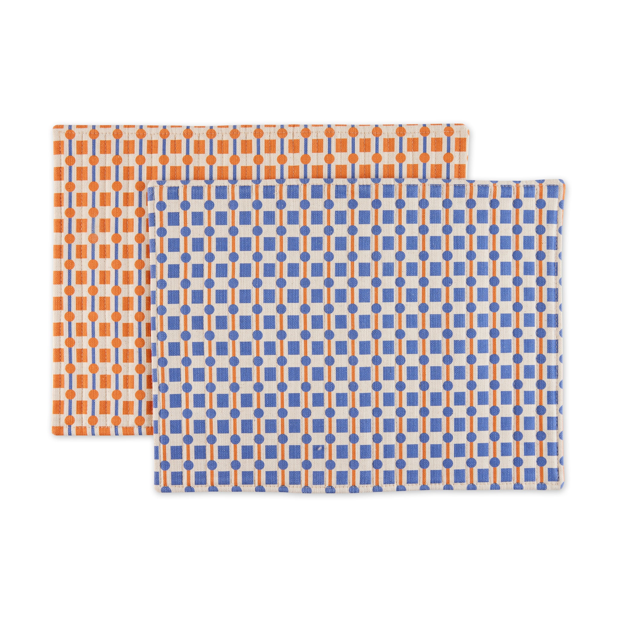 Geometric Cotton & Linen Placemats - Set of 2 - Orange/ Blue