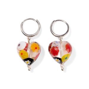 Yam Posy Huggie Hoop Earrings - Silver/ Multi