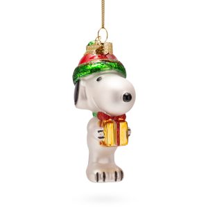 Snoopy Glass Holiday Ornament - Snoopy with Present