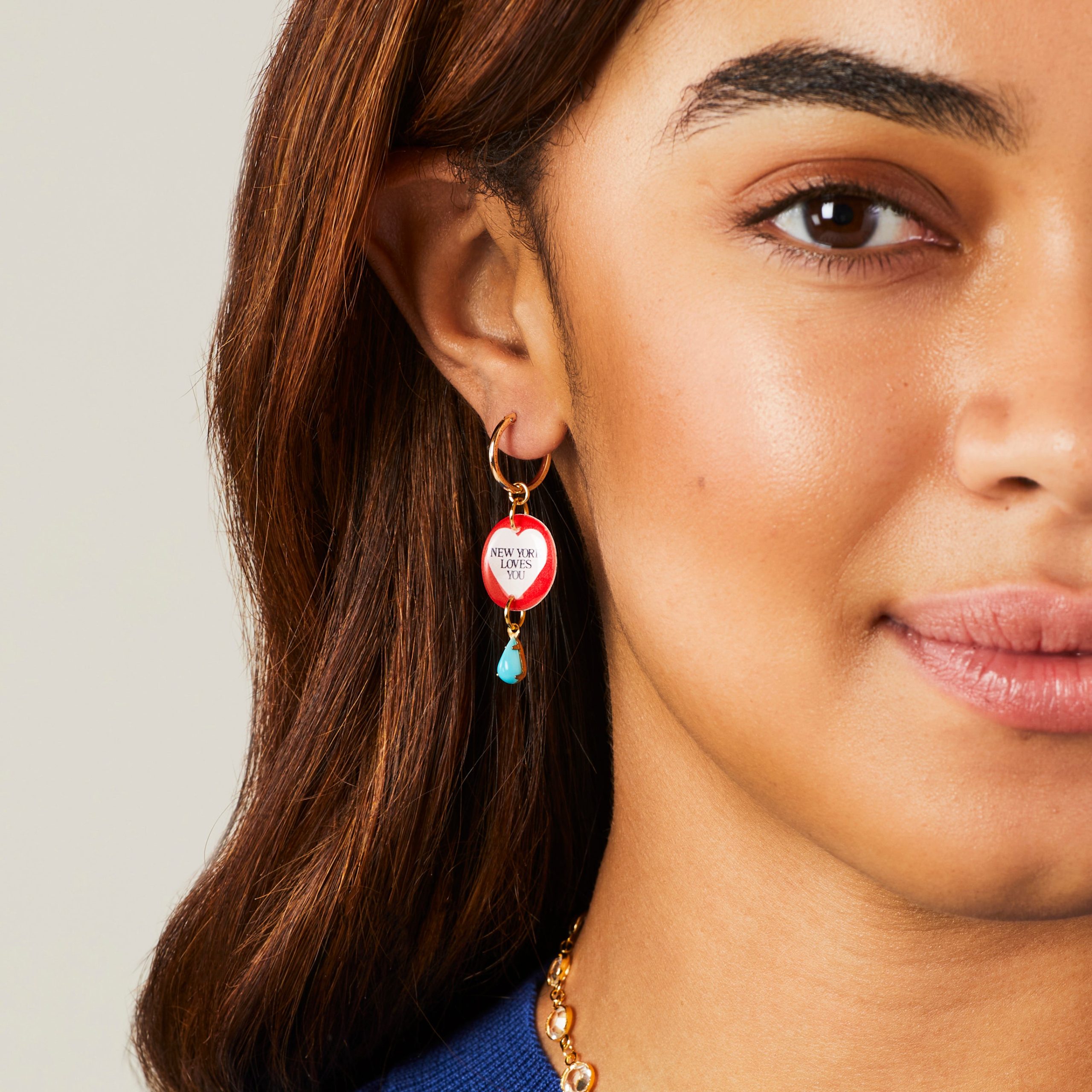 Haricot Vert Small Hoop Earrings with NYC Icon Charms - NY/ Pizza - Image 5