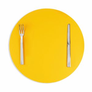 Dual-Sided Recycled Leather Placemat - Yellow/ Light Grey