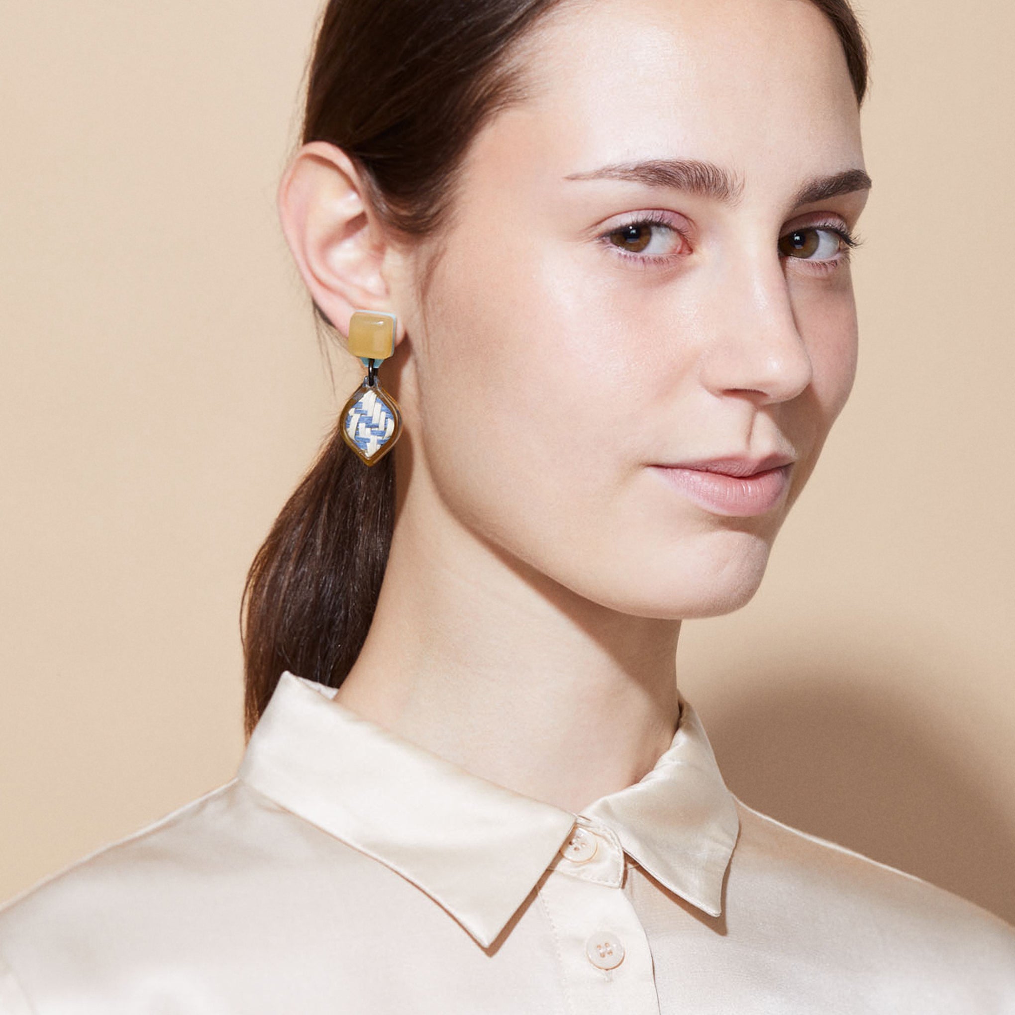 Finn Vita Drop Earrings - Natural/ Blue - Image 2