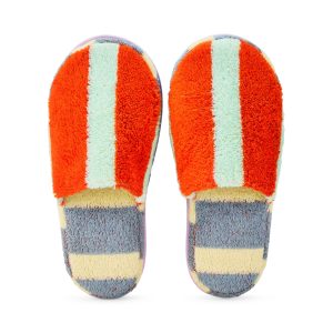 Dusen Dusen Striped Terry Slippers - Orange/ Slate Gray