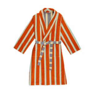 Dusen Dusen Striped Bathrobe - Orange/ Slate Gray