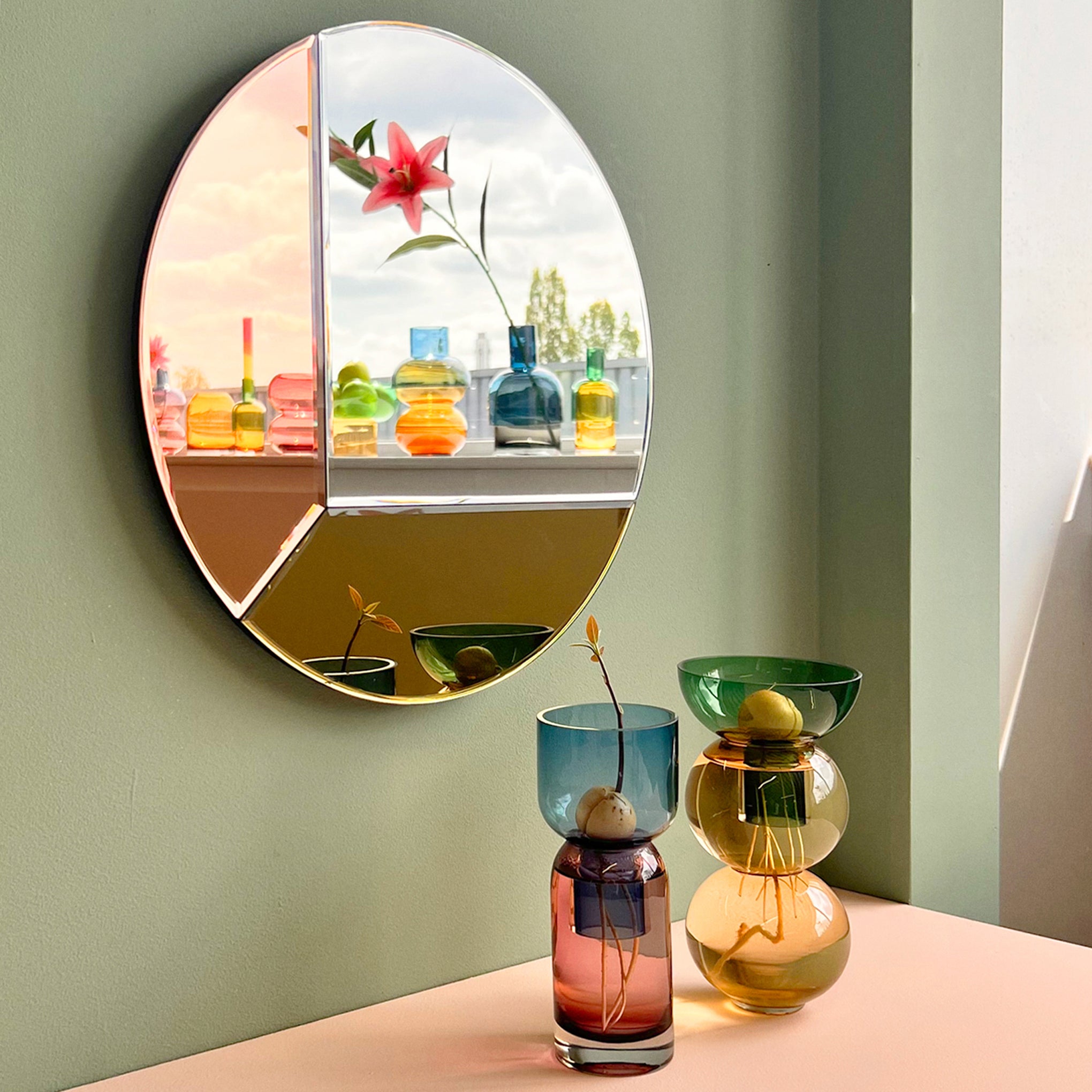 Round Mosaic Mirror - Pink/ Gold - Image 5