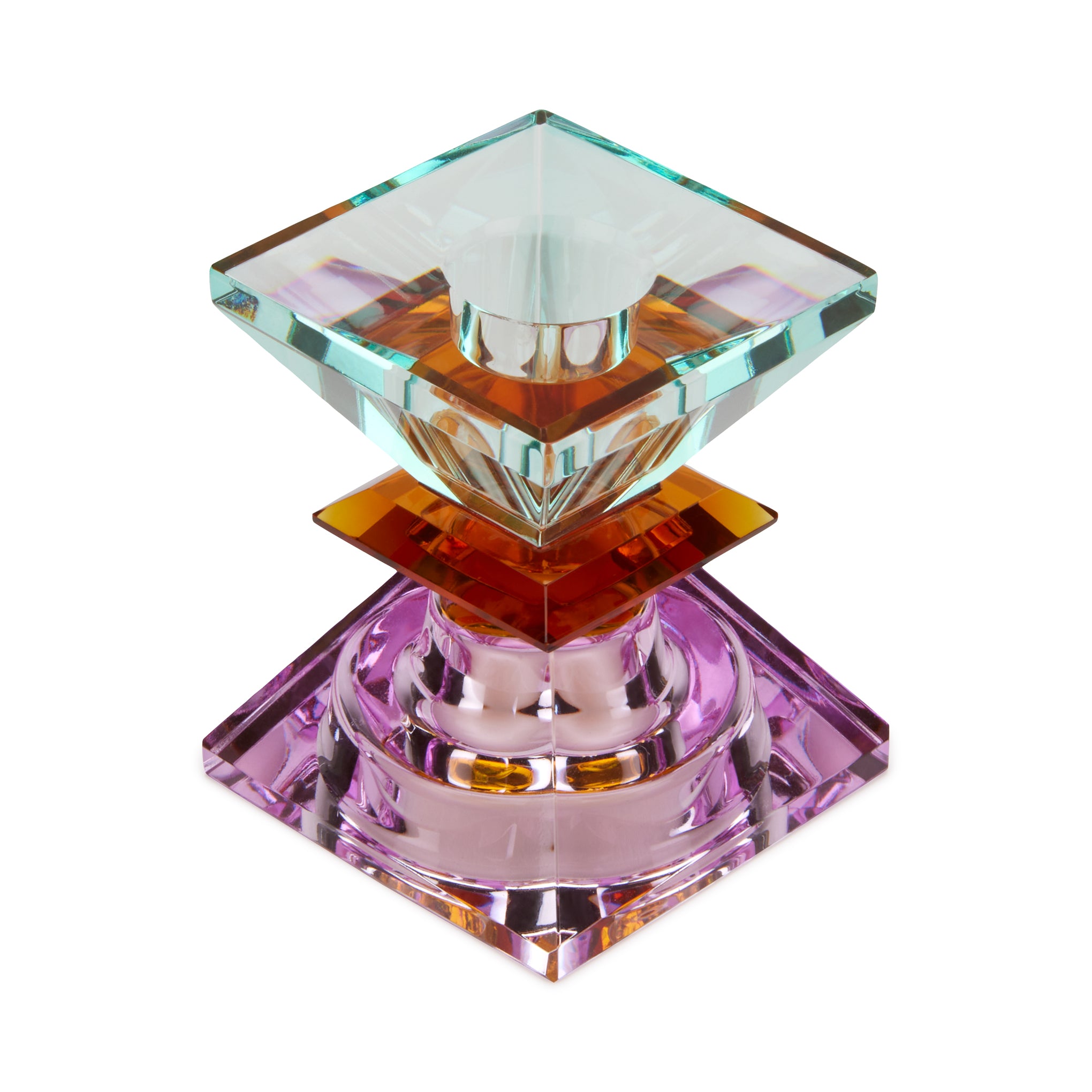 Faceted Crystal Candle Holder - Violet/ Amber/ Light Mint - Image 5