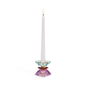 Faceted Crystal Candle Holder - Violet/ Amber/ Light Mint
