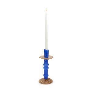 Lara Glass Candle Holder - Blue/ Tan