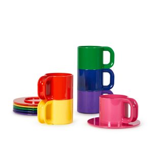 Vignelli Hellerware Max Stacking Cups & Saucers - Set of 6 - Rainbow