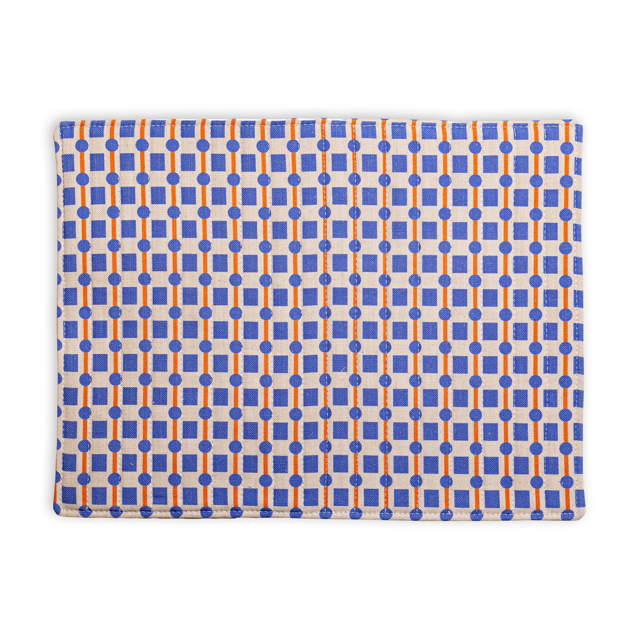 Geometric Cotton & Linen Placemats - Set of 2 - Orange/ Blue - Image 4