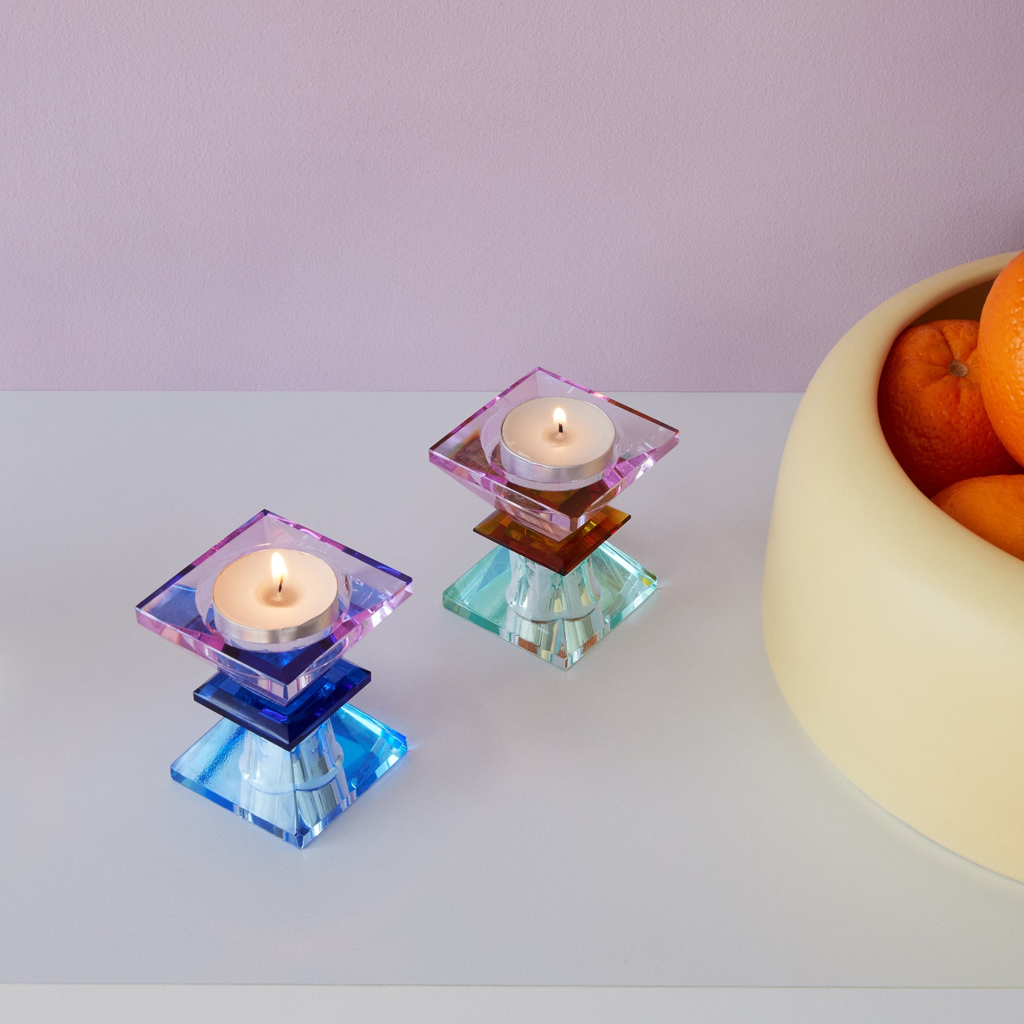 Faceted Crystal Candle Holder - Violet/ Amber/ Light Mint - Image 6