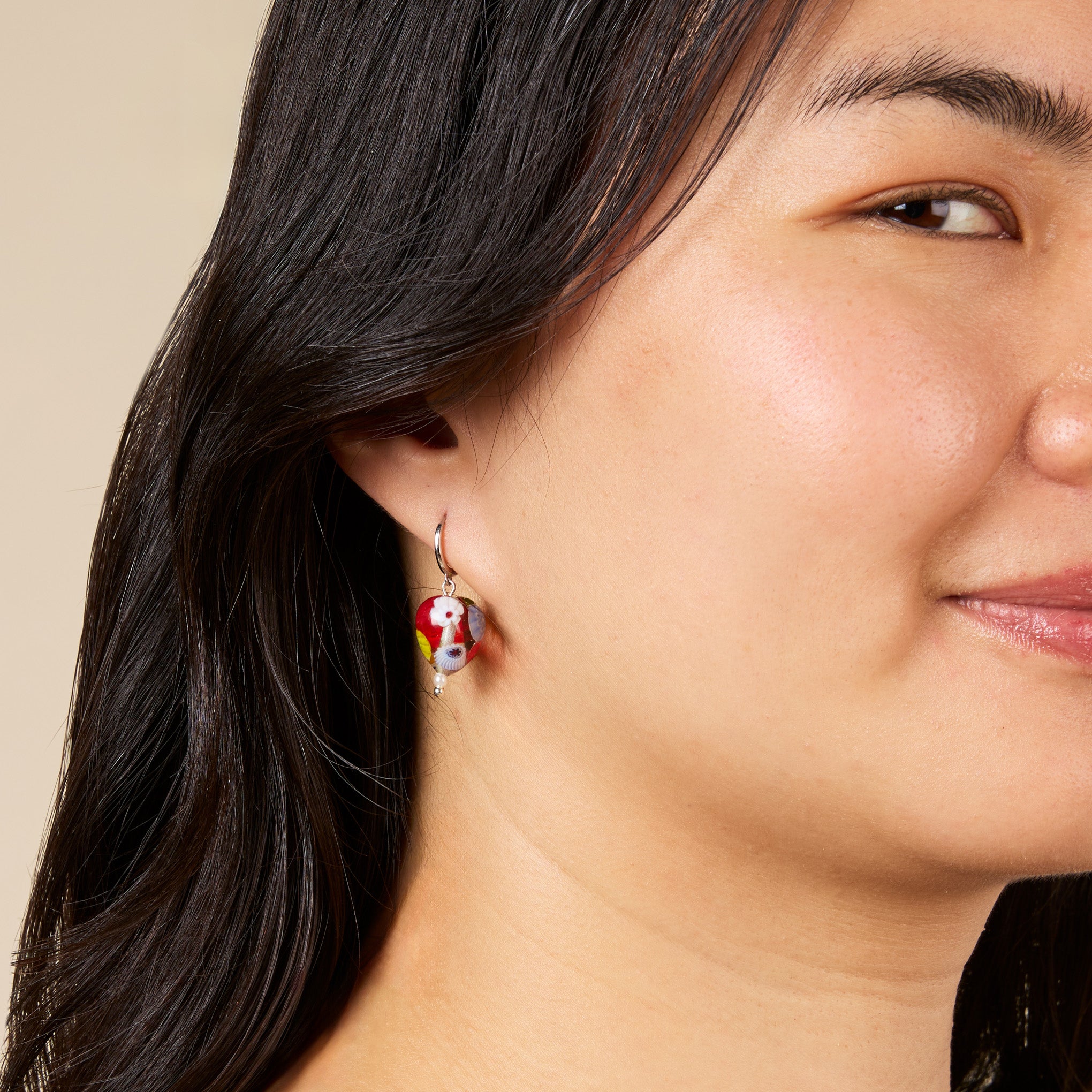 Yam Posy Huggie Hoop Earrings - Silver/ Multi - Image 4