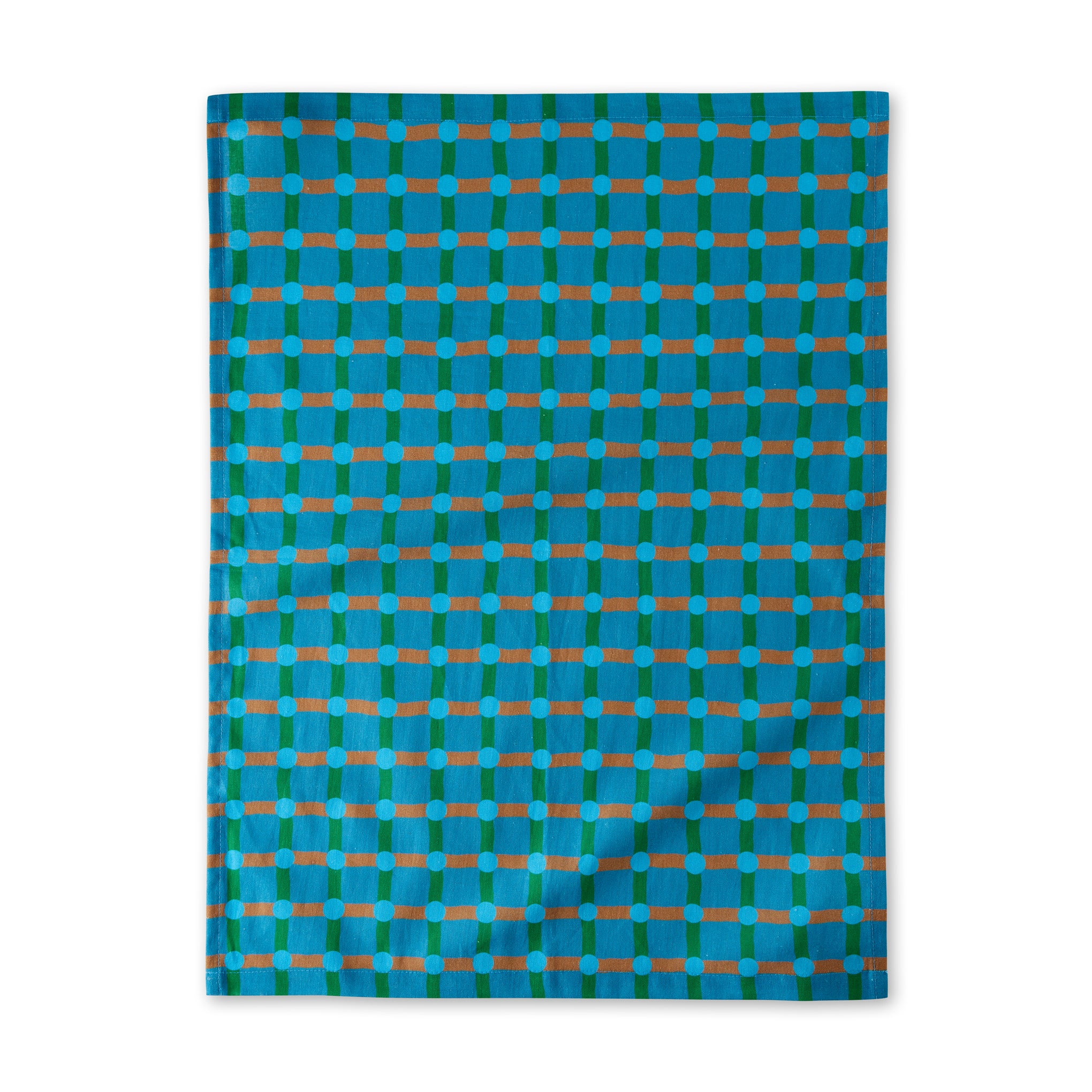 Dot Check Linen & Cotton Tea Towel - Blue/ Green