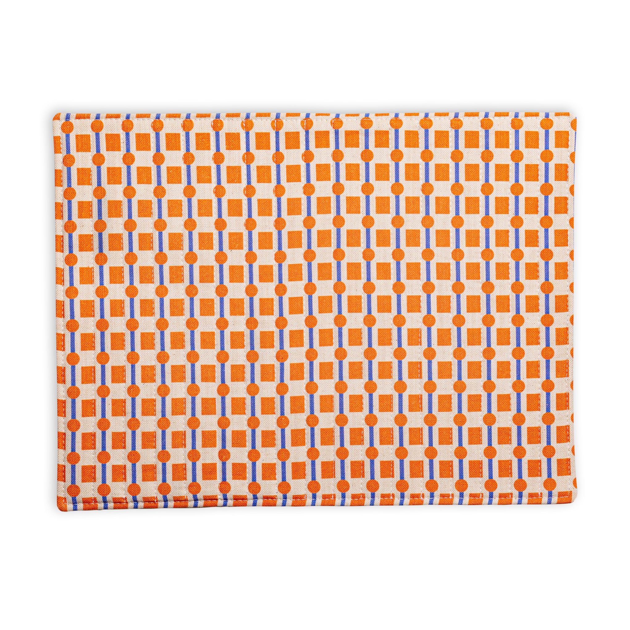 Geometric Cotton & Linen Placemats - Set of 2 - Orange/ Blue - Image 5