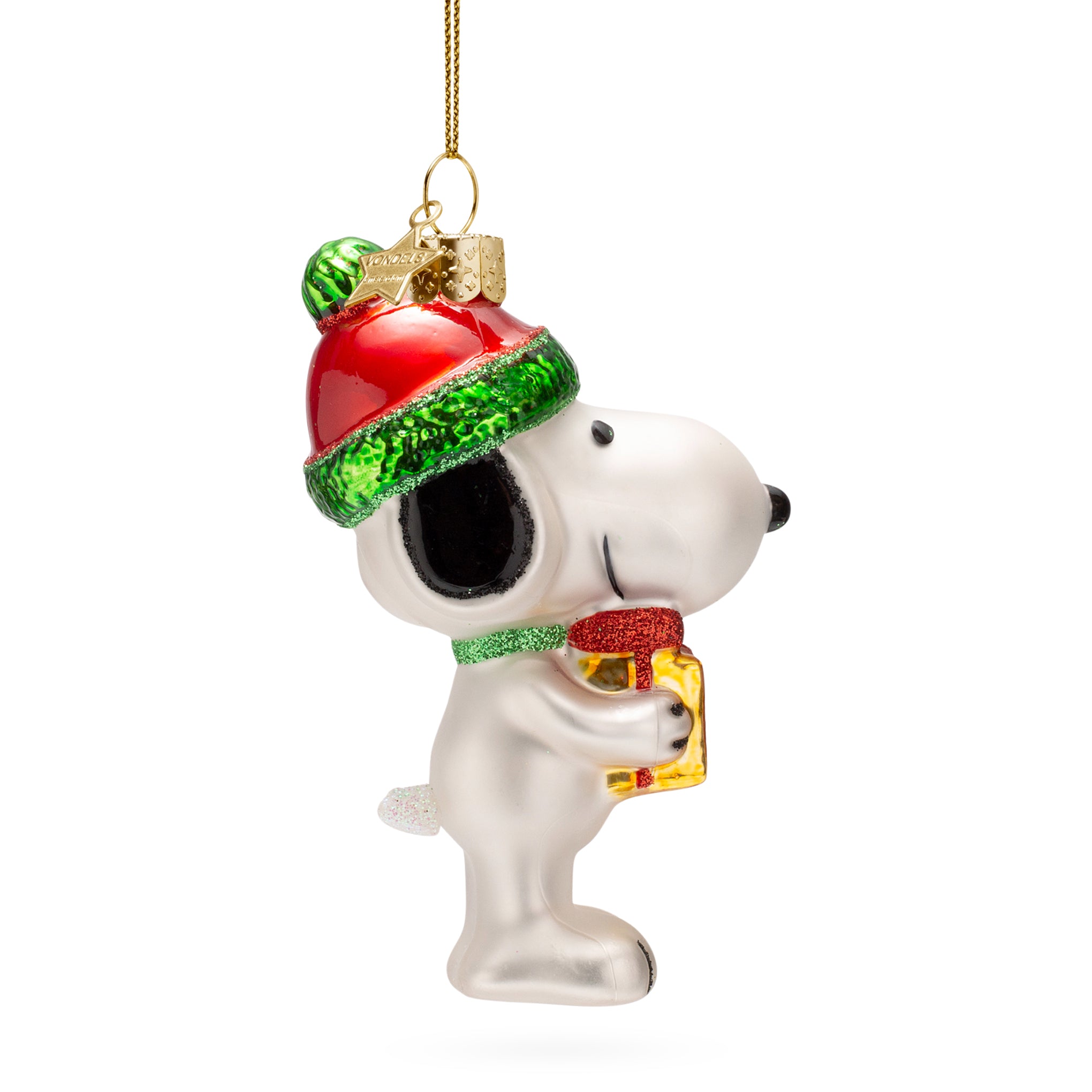 Snoopy Glass Holiday Ornament - Snoopy with Present - Image 2